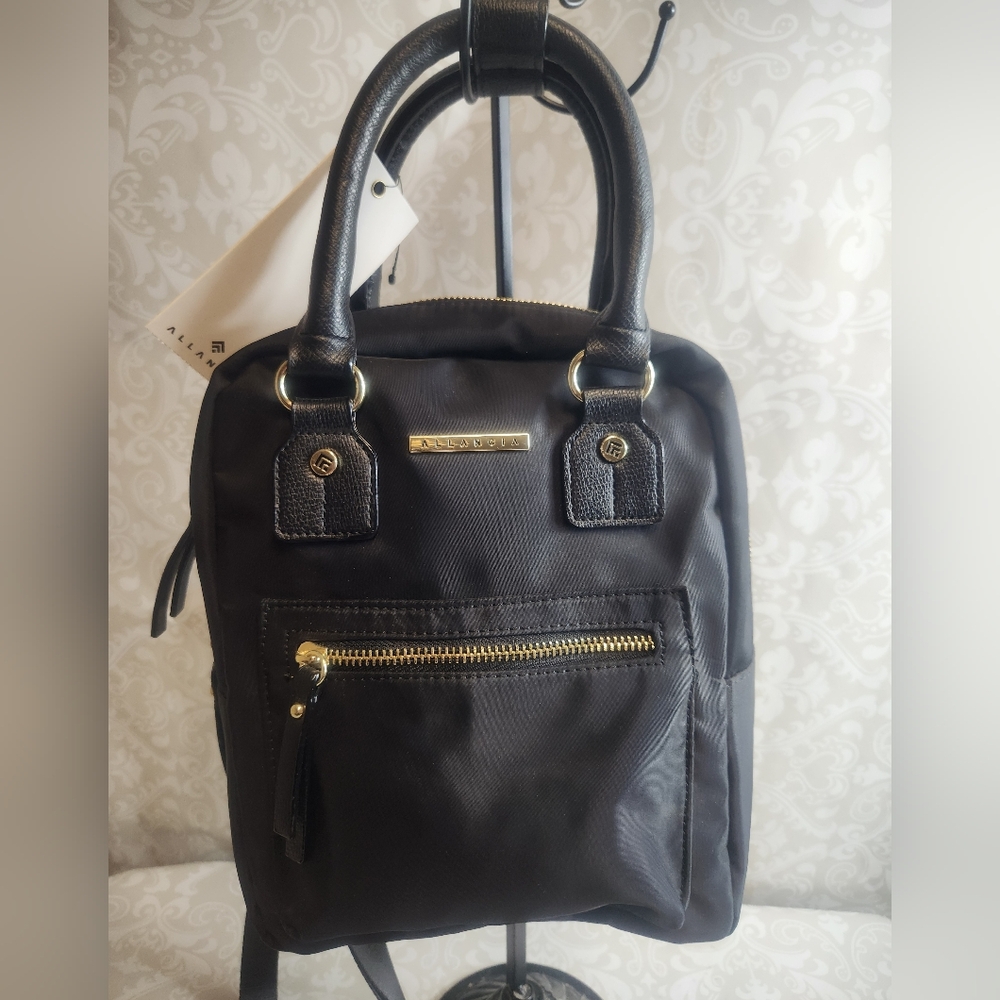 NWT Allancia Stylish Black Backpack with Double Top Handles with Gold Accents